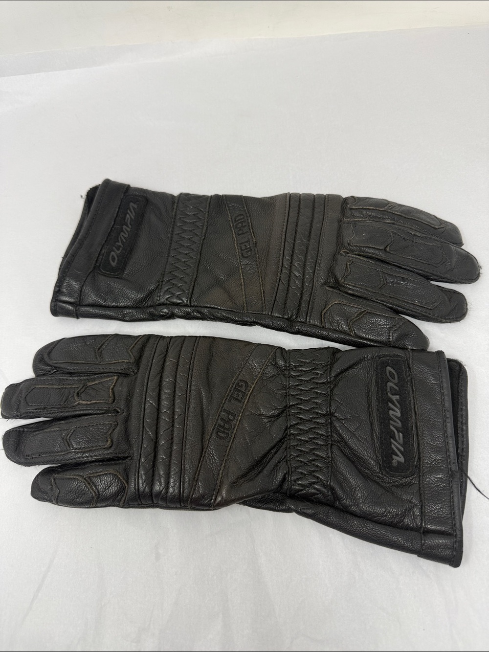 Olympia Men’s Medium Black Leather Gel Pad Motorcycle Riding Gloves Gel Padding